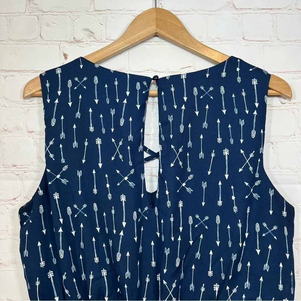 As u Wish Romper Womens Large Blue Tank Top Arrows Hearts V Neck Lined